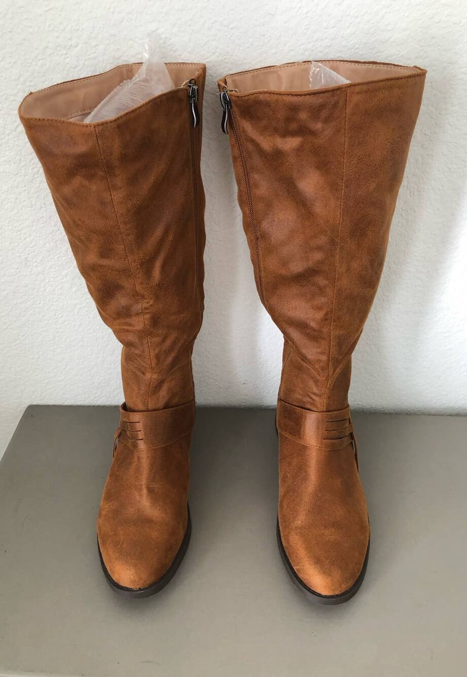 Brown Faux Suede Knee High Weave Boots - 10